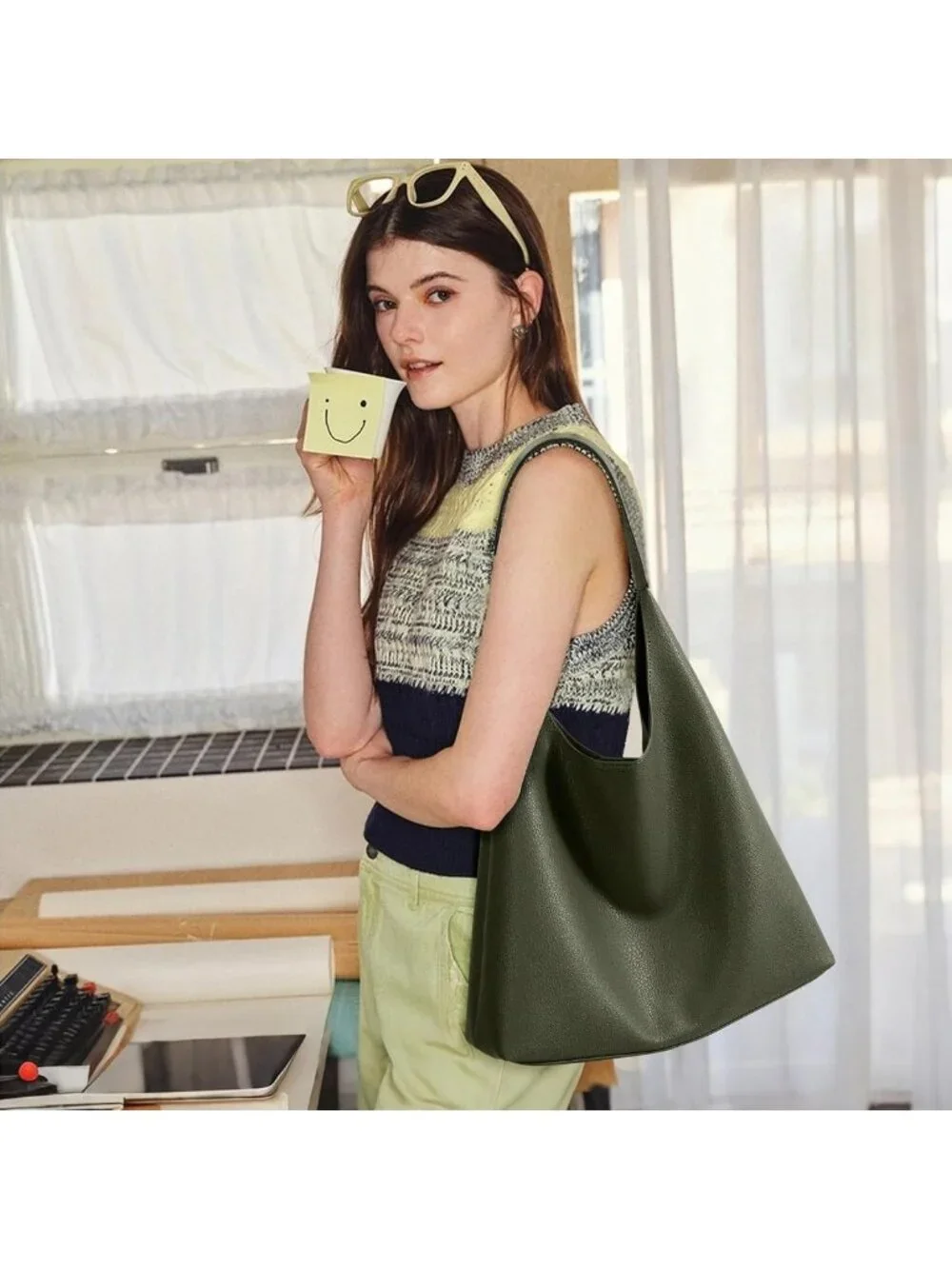 Casual Slouchy Hobo Tote Bag | Soft Vegan Leather, Suede Lining, Keychain Pocket